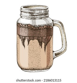 Iced coffee with milk in mason jar