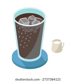 Iced coffee with milk pitcher on the side, ready for mixing