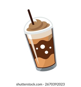 Iced Coffee with Milk Vector Illustration - Cartoon Clipart and Line Art Design