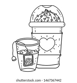 Iced coffee mug and tea glass vector design