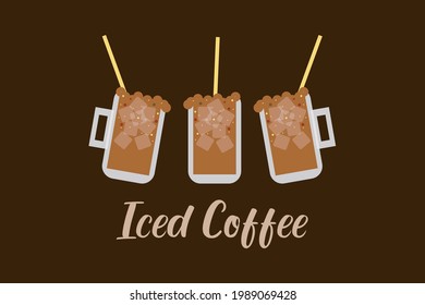 Iced Coffee in mugs vector illustration. Coffee mugs symbols. Drinking coffee concept. 