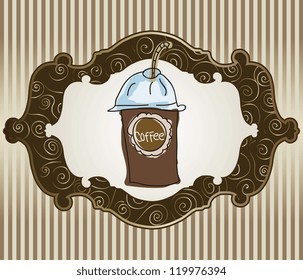 Iced Coffee on stripe background, vector illustration