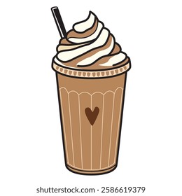 Iced Coffee in Plastic Cup Clip Art - Vector Drawing Illustration