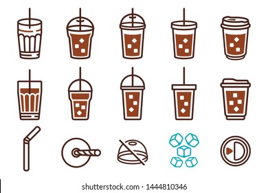 Iced Coffee Plastic Glass and Straw tube.(icon)