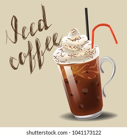 Iced coffee realism style vector illustration