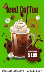 Iced coffee realism style vector illustration