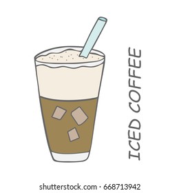 Iced coffee and simple writing. Hand drawing illustration vector.  