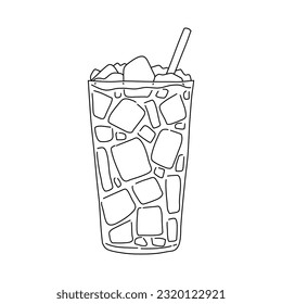 Iced coffee in sketch style. Vector illustration.