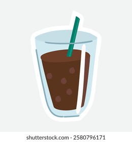 Iced Coffee Sticker - Vector Design. Refreshing vector sticker of an iced coffee with a straw, ideal for summer-themed projects, cafes, and digital designs
