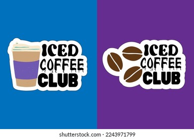 Iced coffee stickers vector design on colorful background