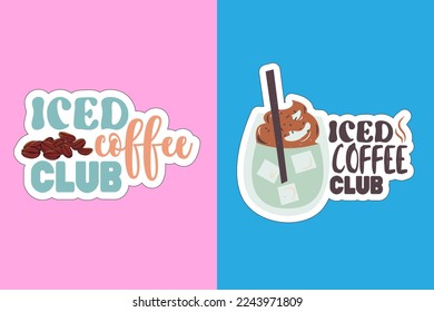 Iced coffee stickers vector design on colorful background