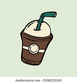 Iced coffee with Straw Doodle Illustration