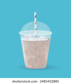 Iced coffee with straw on blue background. Vector design.