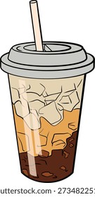 Iced Coffee Takeaway Cup, Hand Drawn Cold Drink Vector Illustration