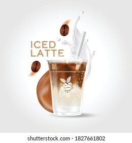 iced coffee takeaway cup vector illustration, Iced latte