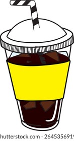 Iced Coffee in Takeout Cup with Yellow Sleeve | Hand Drawn Cafe Drink Vector