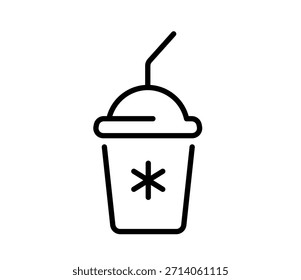 Iced coffee or tea, milk shake or juice icon, vector flat black outline illustration
