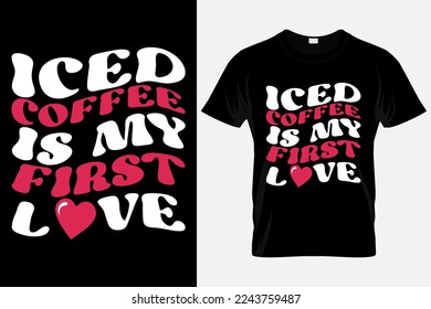 Iced coffee typography t shirt colorful template