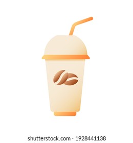 Iced coffee vector flat color icon. Cold americano in plastic cup. Coffeeshop order for take away. Refreshment for take out. Cartoon style clip art for mobile app. Isolated RGB illustration