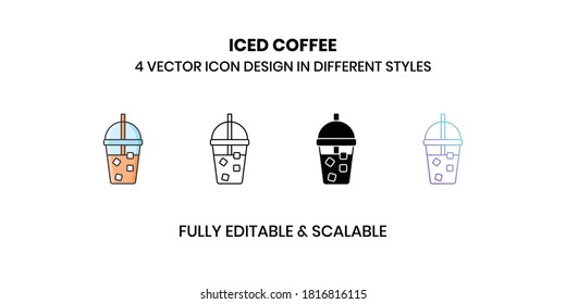 Iced Coffee Vector iconos de ilustración en un estilo diferente
