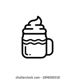 Iced coffee with whipped cream thin line icon.