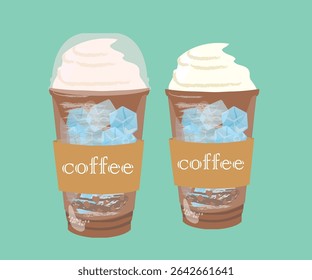 Iced coffee with whipped cream vector illustration 