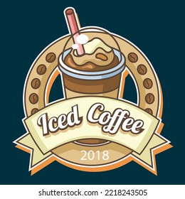 Iced Cold brew coffee ads with retro style engraving over  background in  illustration