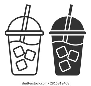 iced drink cup icon set with straw and ice cubes vector illustration on transparent background