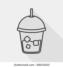 iced drink flat icon with long shadow, line icon