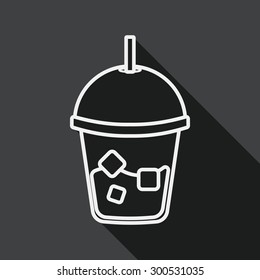iced drink flat icon with long shadow, line icon