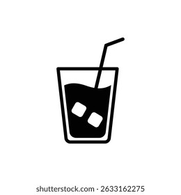 Iced Drink Glass with Cubes and Straw for Cool Refreshment