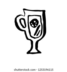 Iced drink icon. Cold tea with lemon. Grunge ink brush vector illustration.