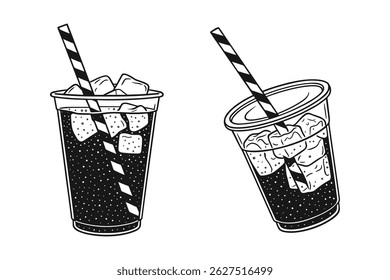Iced Drink Line Art Vector Illustration