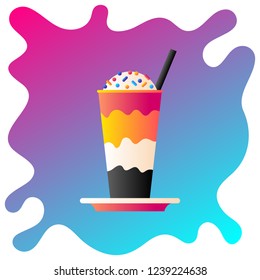 Iced floating coffee gradient flat icon with fluid background.