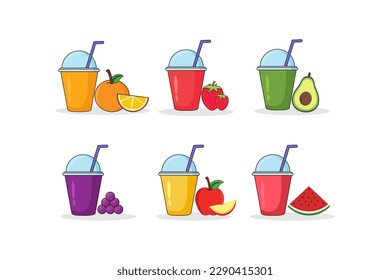 Iced fruit smoothie cute plastic cup stock vector white background