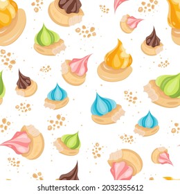 Iced gem cookies vector seamless repeat pattern.