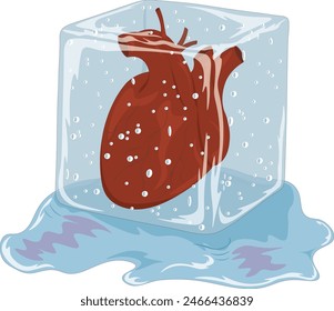 Iced heart in big melting ice cube illustration