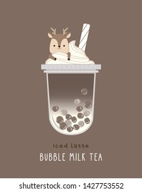 Iced Latte Bubble Milk , cute illustration