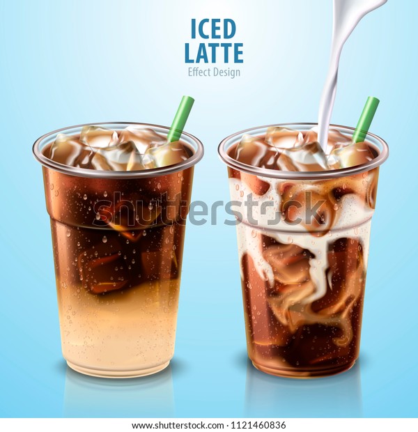 Iced Latte Mockup Set Milk Pouring Stock Vector (Royalty Free) 1121460836