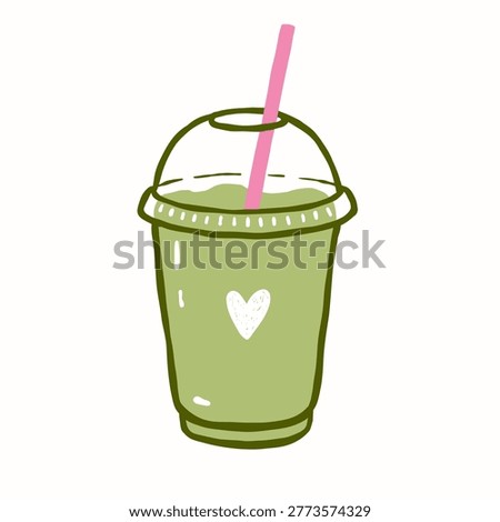 Iced matcha drink in plastic cup with straw