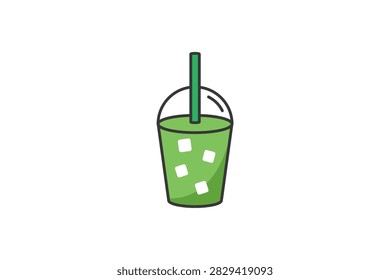 Iced Matcha Green Tea Takeaway Cup with Straw Illustration Icon