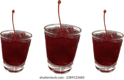 iced Red cherry cocktail drink in shot cup pattern on white background design for fabric print or wrap paper or wallpaper