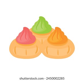 Iced Rose Gem Biscuit Traditional Snack Food Cookies Flat Drawing. Cartoon vector illustration isolated on white background