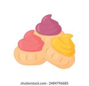 Iced Rose Gem Biscuit Traditional Snack Food Cookies Flat Drawing. Cartoon vector illustration isolated on transparent background