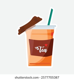 Iced Tea with Cinnamon Stick. Delightful iced tea illustration with a cinnamon stick, perfect for refreshing summer beverages