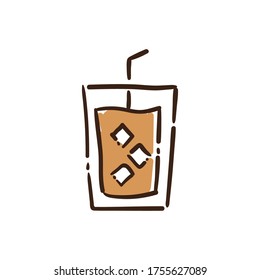 Té helado, bebida fría con helado. Icono de garabato.