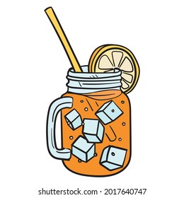 iced tea comic drawing with straw and lemon wedge.