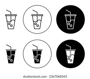 Iced tea cup icon set in black filled and outlined style. suitable for UI designs