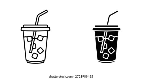 Conjunto de iconos de taza de té helado. Símbolo de Vector de taza de té helado en estilo negro relleno y delineado.