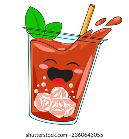 Iced tea drink icon with smiling face, Vector art and Graphic design
